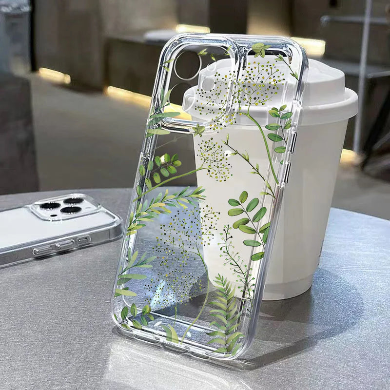 Abstract Plants Flower Phone Case For iPhone 16 Pro Case iPhone 13 15 14 11 12 17 Pro Max 7 8 Plus XR 16e XS SE Clear Soft Cover