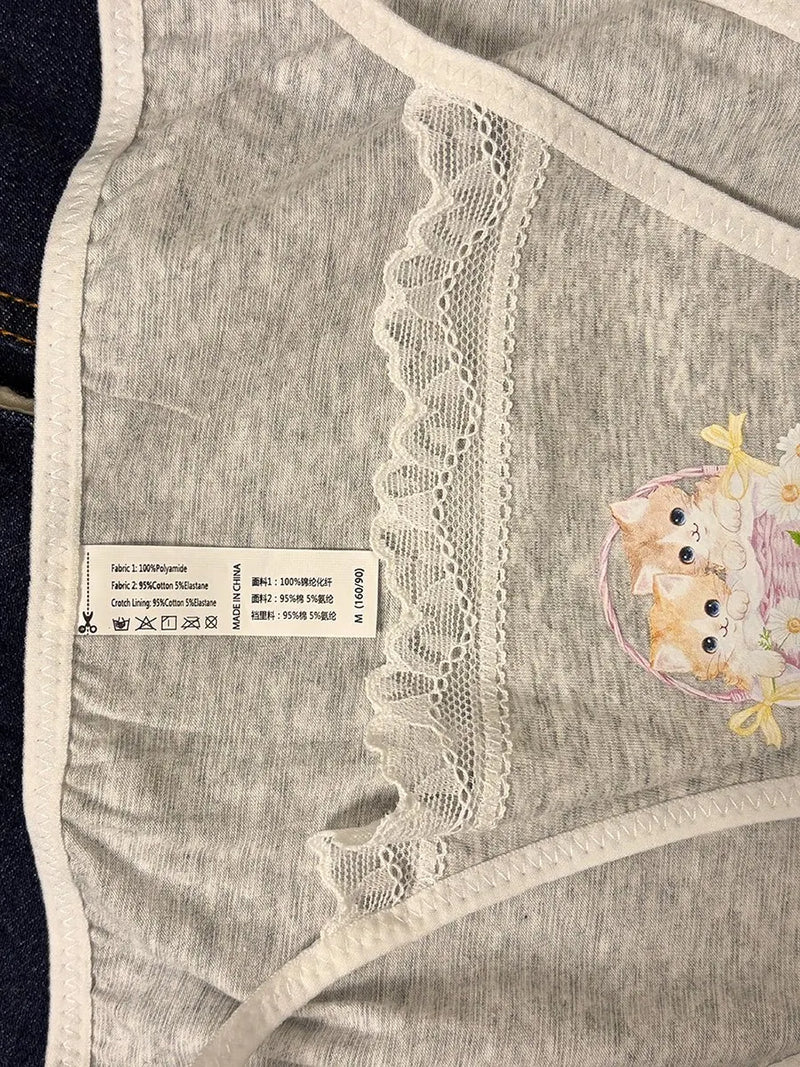 Cotton Girls Panties Cute Cat Sexy Japanese Lace Women Briefs Lady Thong  Underwear G String Female Low Waist Lingerie