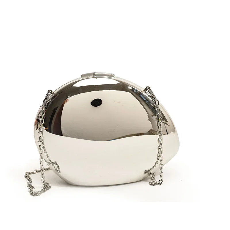 Designer Acrylic Shell Shape Clutch Bag | Gold Silver Women's Evening Party Bag & Cute Shiny Metal Shoulder Crossbody Bags (Small Purse)