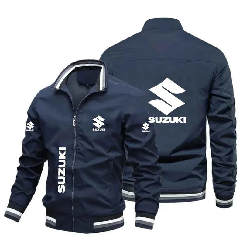 2026 Popular Suzuki SUZUKI Motorcycle-style Stand-up Collar Jacket, Multi-logo Printed Motorcycle Riding Casual Fashion Men's Co