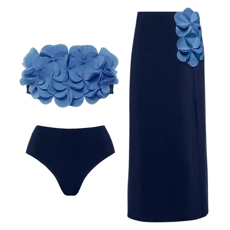 2Pcs Laser Flower Swimsuit Sexy Women Bikini Bandeau Biquini Female Push Up Swimwear Ptachwork Bathing Suits Bodysuit Beachwear