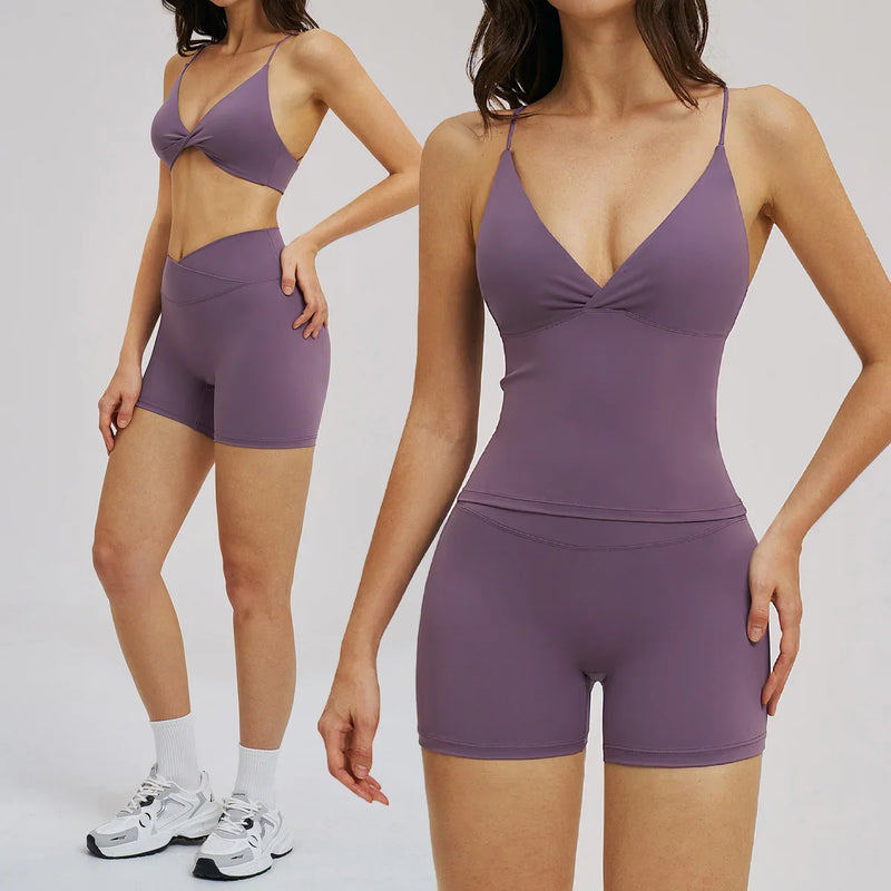 Women 2 Piece Gym Workout Set Female Bra Yoga Shorts Vest Fitness Wear Quick-Dry  Sports Bra Suits Sportswear Tracksuit Outfits