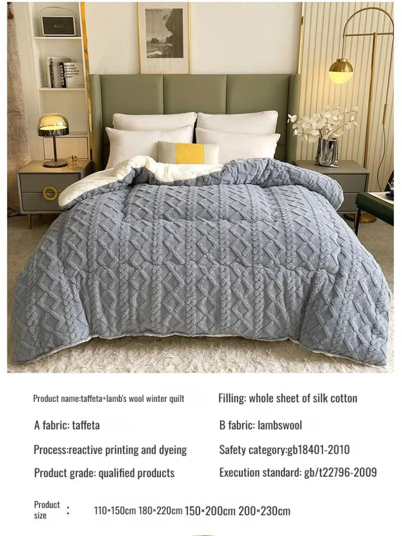 Double-Sided Velvet Thickened Blanket – Warm Lamb Fleece Quilt Core