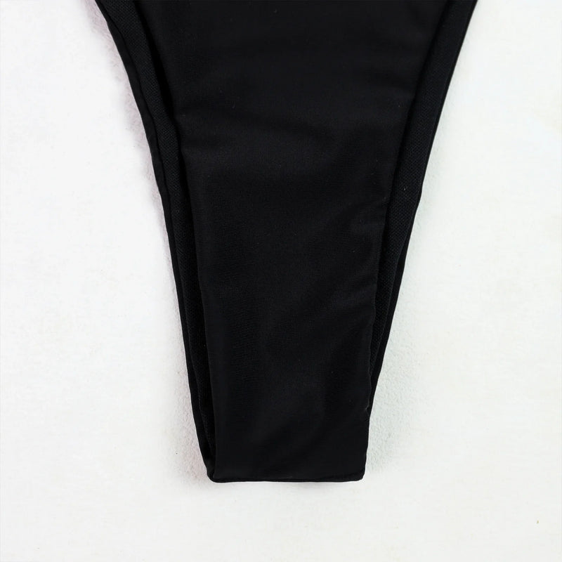 2026 New Sexy Push Up Low Waisted Bikini Set Swimsuit Female Swimwear Women Strappy Solid Black Beachwear Bathing Suits biquini
