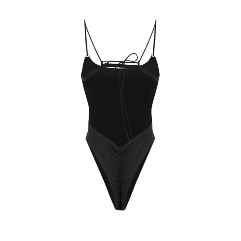 Sexy Black One Piece Swimsuit for Women 2024 Hollow Out Backless Bandage High Waist Monokini Bikini Beach Bathing Suit Swimwear