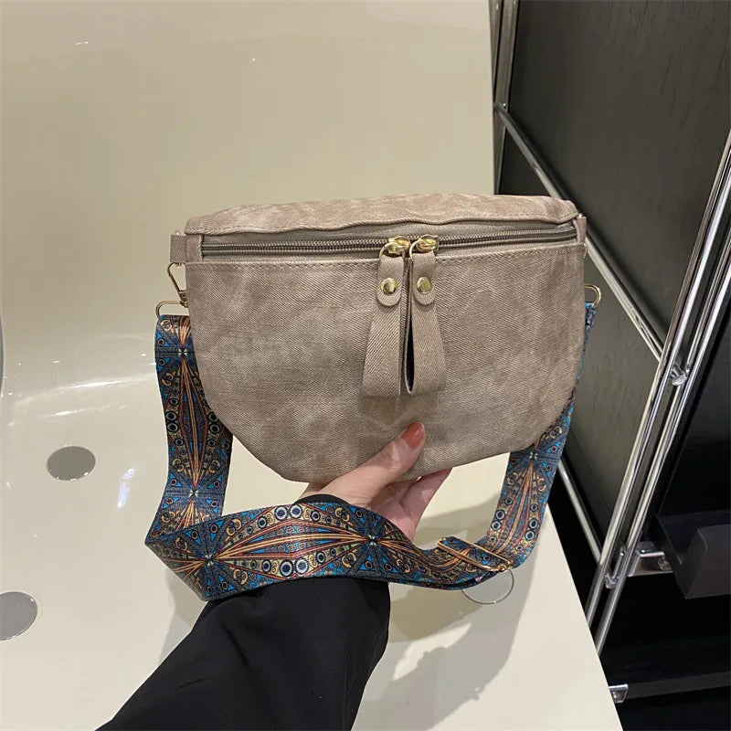 Stylish Hobo Solid Color Satchel | Luxury Designer Chest Bag & Women's PU Leather Waist Bags (Wide Strap Fashion Fanny Shoulder Pack)