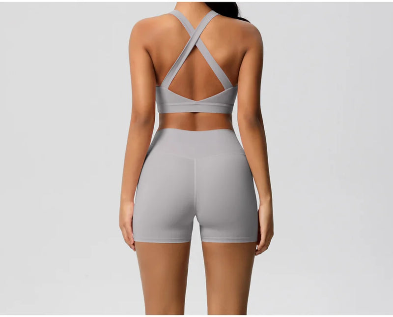 2PCS Yoga Set Gym Clothes Sportswear Women Tracksuit Fitness Tracksuit Workout Suit Sports Bra Gym High Waist Push Up Shorts