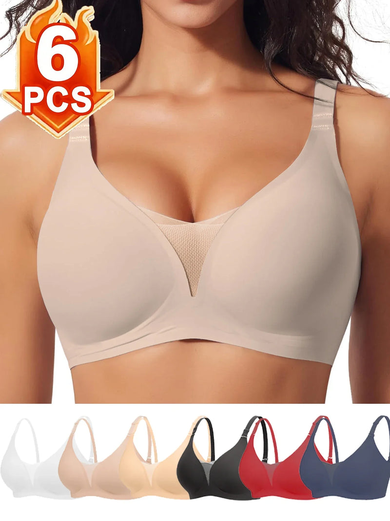 6pcs Women’s Bra Panties Everyday Wireless Push Up Lingerie Soft Briefs Seamless Bralettes, Breathable Padded Comfort Underpants