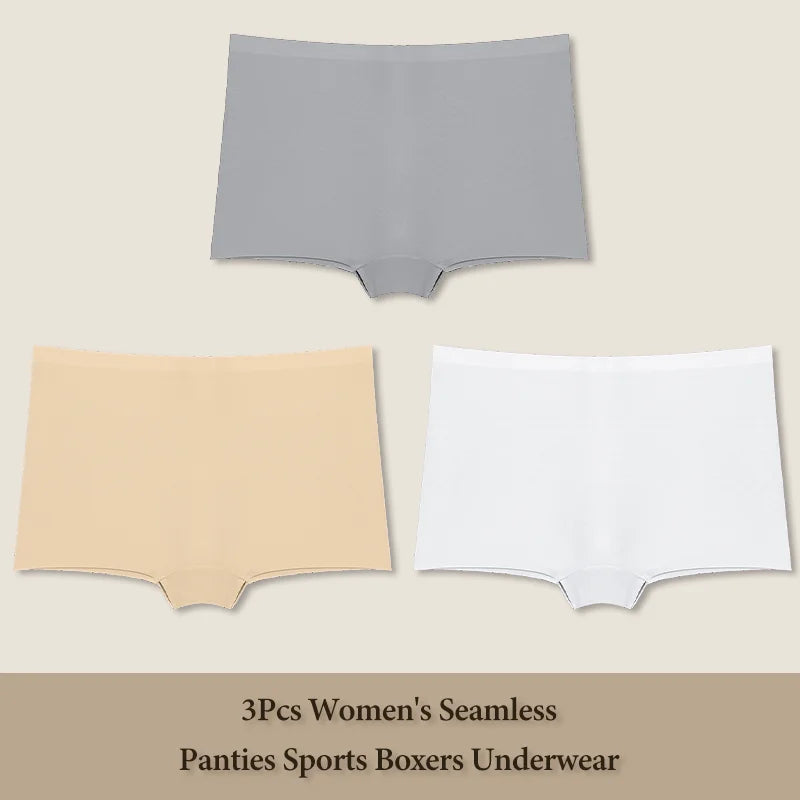 3Pcs Women's Seamless Sports Boxer Underwear Female Solid Color Panties Comfortable Briefs Cozy Lingerie Intimate Underpant S-XL