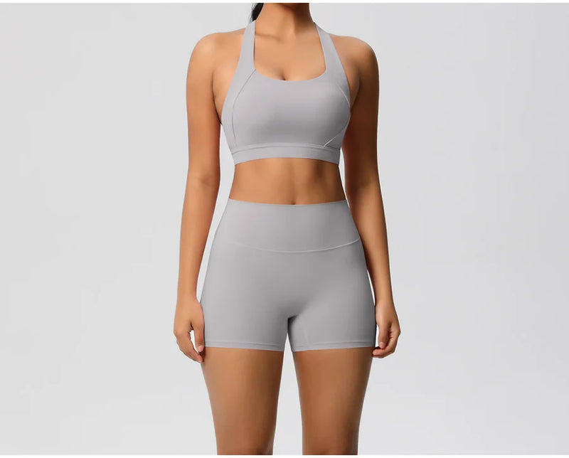 2PCS Yoga Set Gym Clothes Sportswear Women Tracksuit Fitness Tracksuit Workout Suit Sports Bra Gym High Waist Push Up Shorts