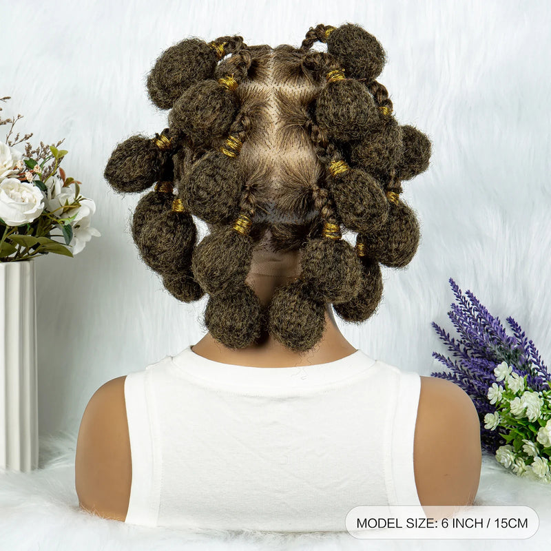 Stunning Burgundy #99J Handmade Bantu Knots Braided Wig - Full Lace, Baby Hair