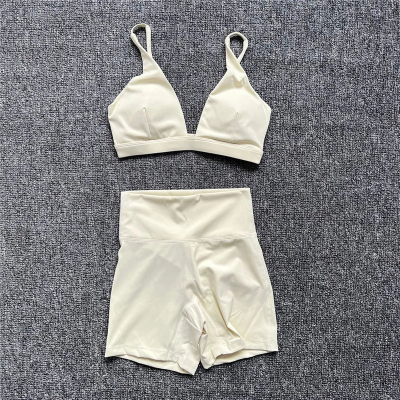 1/2PCS Women's Contour Crop Sport Bra Yoga Sets High Waist Scrunch Fitness Push-Up Gym Workout Shorts Running Active Suits XP187