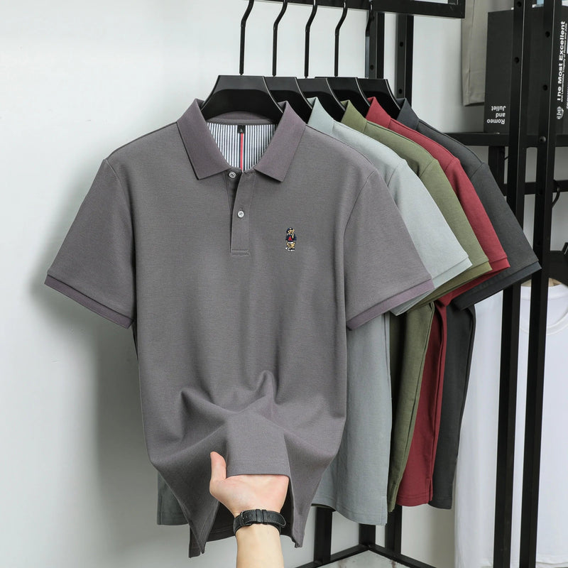 100% cotton high-end brand men short sleeve polo shirt cartoon bear embroidery comfort texture skin friendly breathable T-shirt
