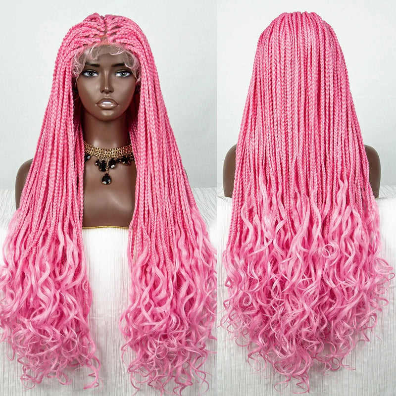 36" Water Wave Braided Wig | Lace Front | Baby Hair | Long Braids