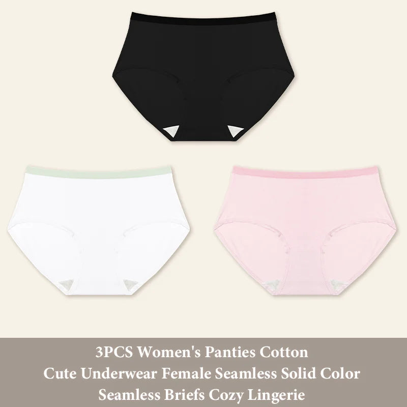 3Pcs/Set Women's Seamless Cotton Briefs Women Panties Solid Color Breathable Underwear Female Low Waist Soft Lingerie S-XXL
