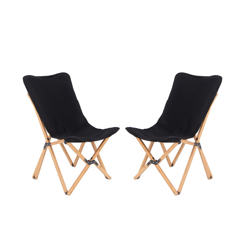 Set of 2 Bamboo Dorm Chair with Storage Pocket for Camping and Fishing