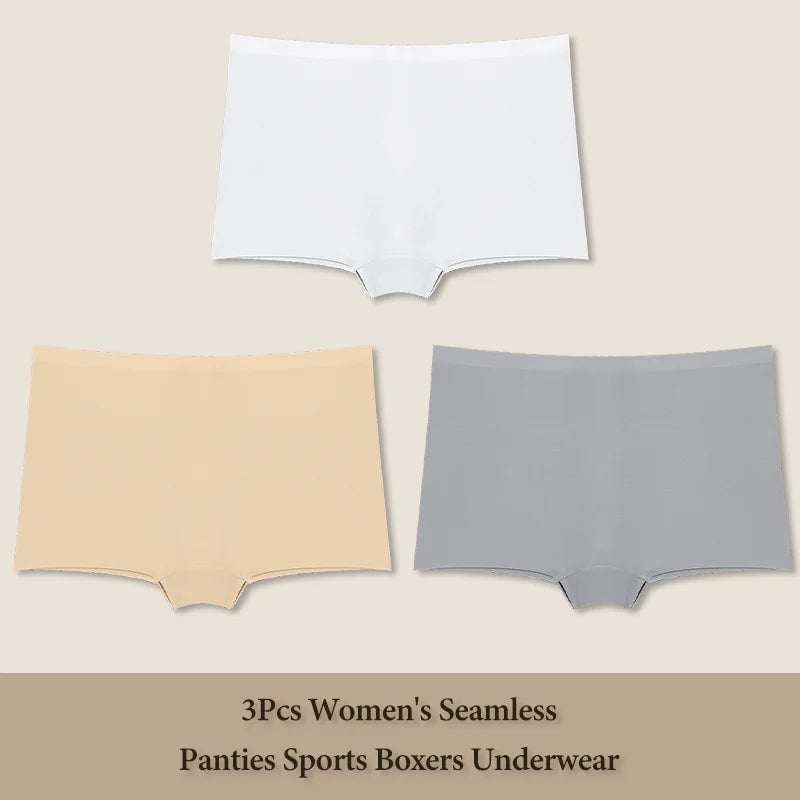 3Pcs Women's Seamless Sports Boxer Underwear Female Solid Color Panties Comfortable Briefs Cozy Lingerie Intimate Underpant S-XL