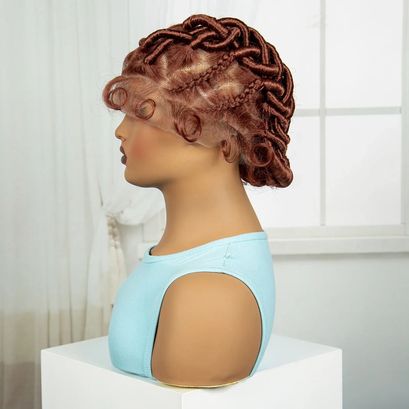 Ginger Orange Bantu Knotless Braids Wig | Full Lace | Baby Hair