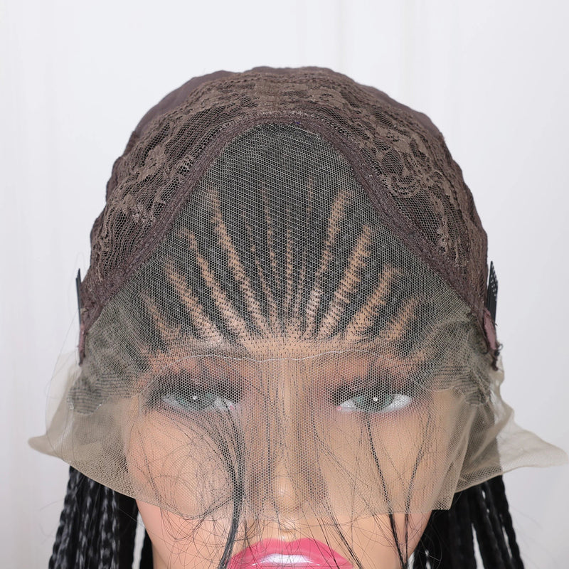 13x4 Goddess Faux Locs Braided Wig | Knotless Twist Box Braids | Long Synthetic Lace Front | Bleached Knots