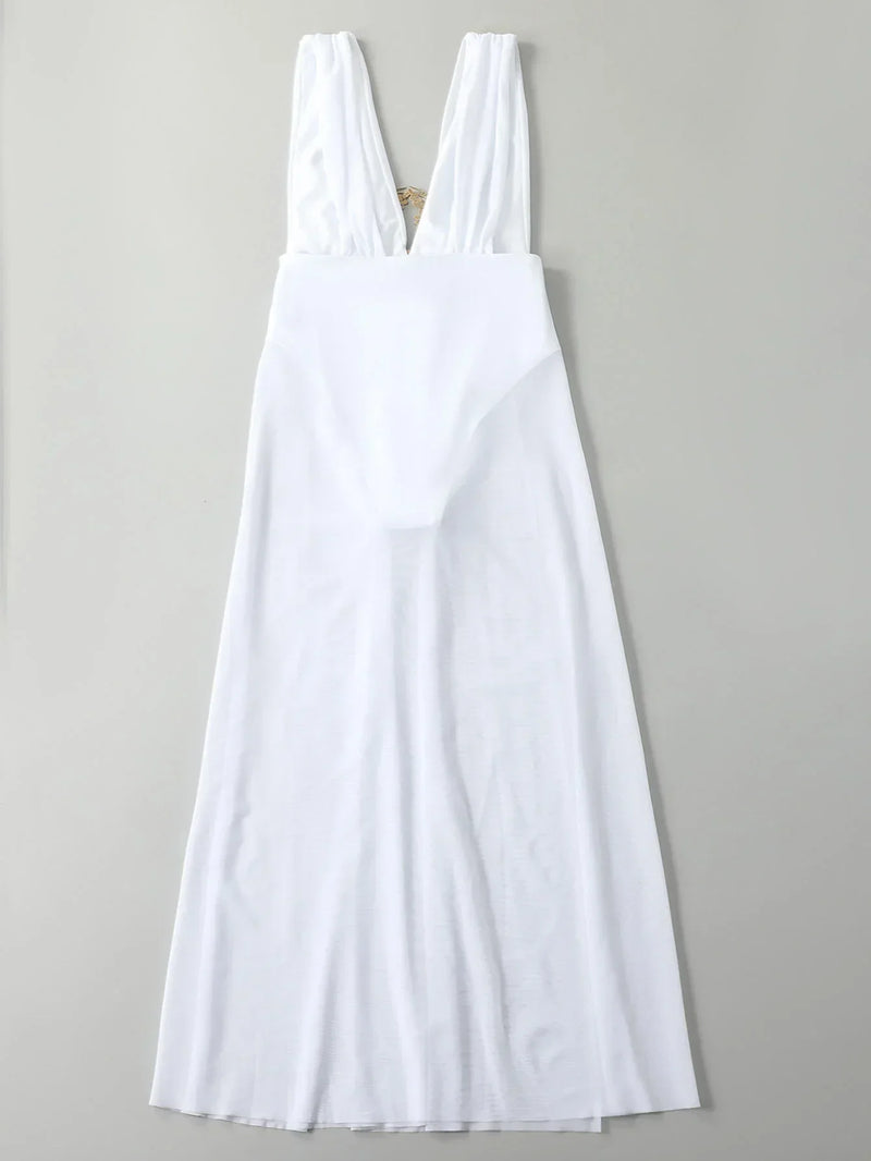Sexy White Dress One Piece Swimsuit 2026 Women Embroidery Floral Designer High Waist Swimwear Vintage Beach Bathing Suit Bikini