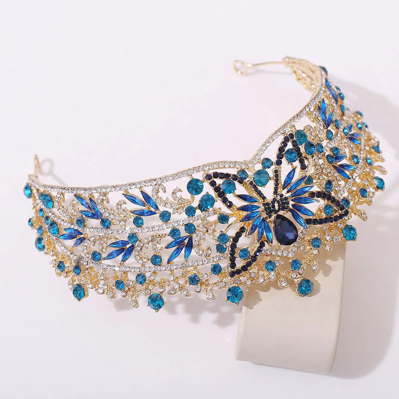 Baroque Rhinestone Butterfly Tiaras For Women Wedding Party Luxury Elegant Blue Red Crystal Crown Pageant Diadem Hair Accessories