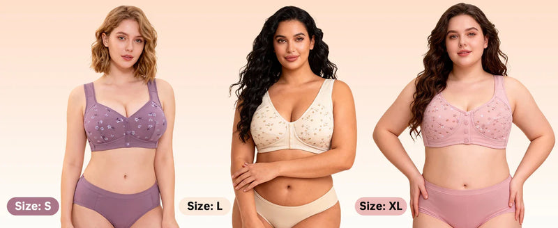 Elegant Front Buckle Floral Bra for Women – 7-Piece Set,  Pressurized Support, Adjustable,  Breathable, Ideal for Breastfeeding