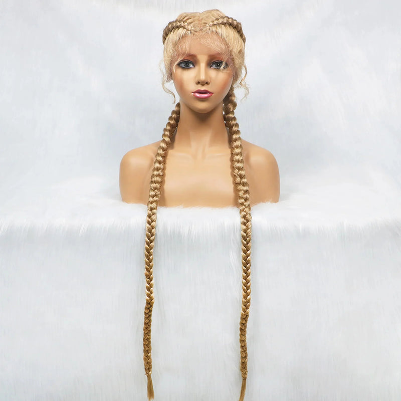 Handmade Double Dutch Cornrow Braided Wig | Natural Black Lace Front | Baby Hair | Kanekalon Synthetic Wig for Women