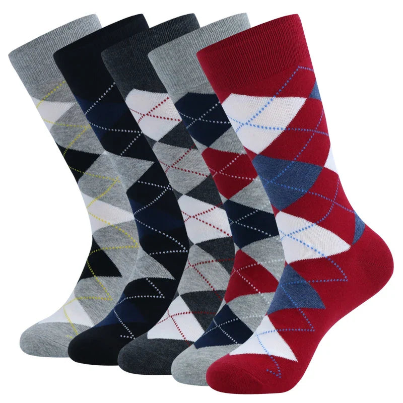 5 Pairs Argyle Breathable Men's Dress Socks Plus large Size High Quality Combed Cotton