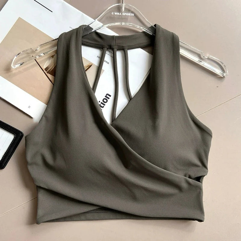 Women's Cross Back Sports Bra Shock Resistant Gathered Sexy Gym Running Bra Summer Yoga Vest Outdoor Comfortable Fitness Wear