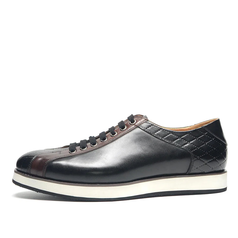 Europe 2024 Fall Luxury Men's Genuine Leather Plaid Casual Shoes | Black & Dark Brown Business Sneakers (Height Increasing)