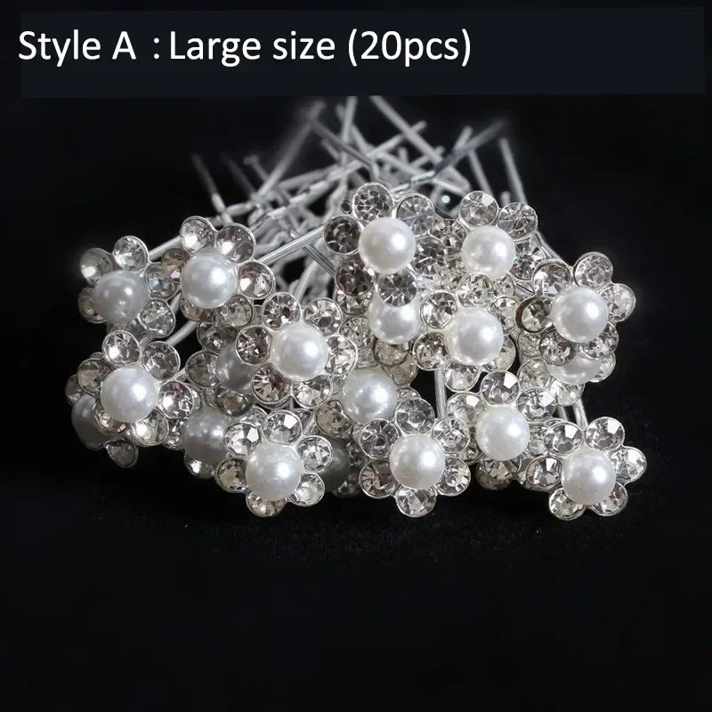 20pcs Elegant Pearl Crystal Hairpin Wedding Bridal U-shaped Metal Hair Comb Forks for Women