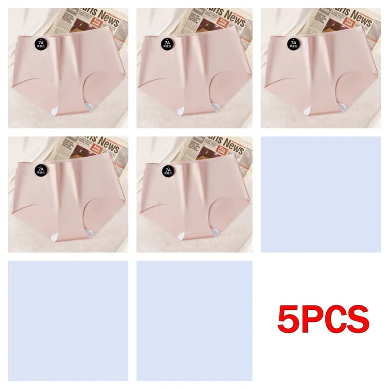 5PCS Seamless Mulberry Silk Underwear Ultral Thin Women's Panties Sexy High Elastic Invisible Briefs Soft Underpants Lingerie
