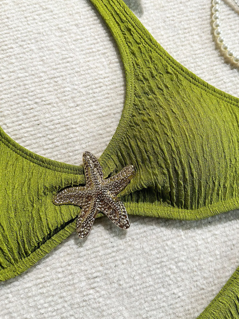 Sexy Metal Starfish Micro Bikini Set 2026 Women Brown Push Up Bra High Waist Swimsuit Summer Bathing Suit Two Piece Swimwear