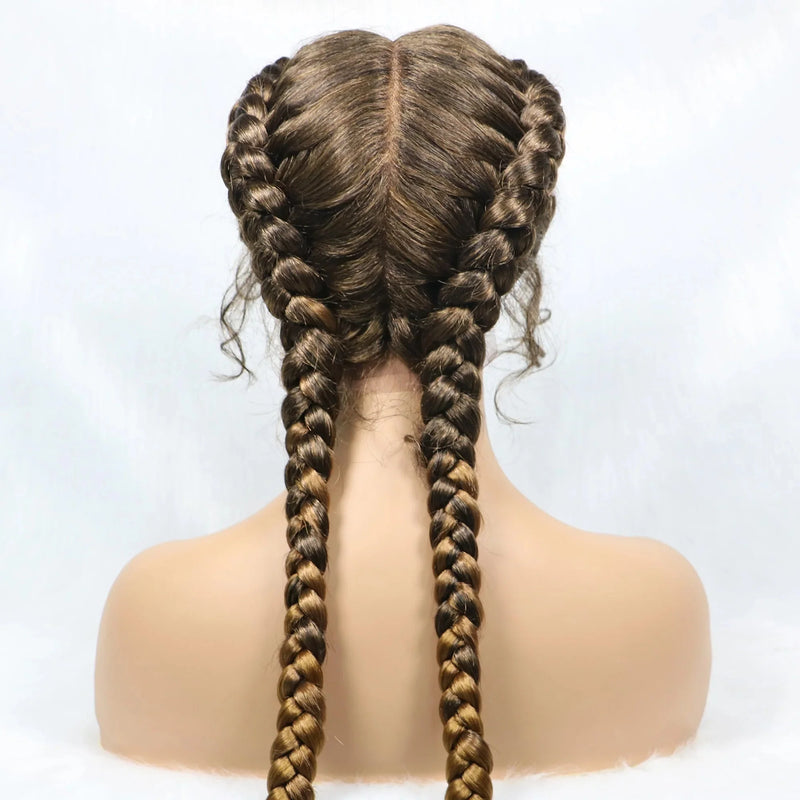 Handmade Double Dutch Cornrow Braided Wig | Natural Black Lace Front | Baby Hair | Kanekalon Synthetic Wig for Women