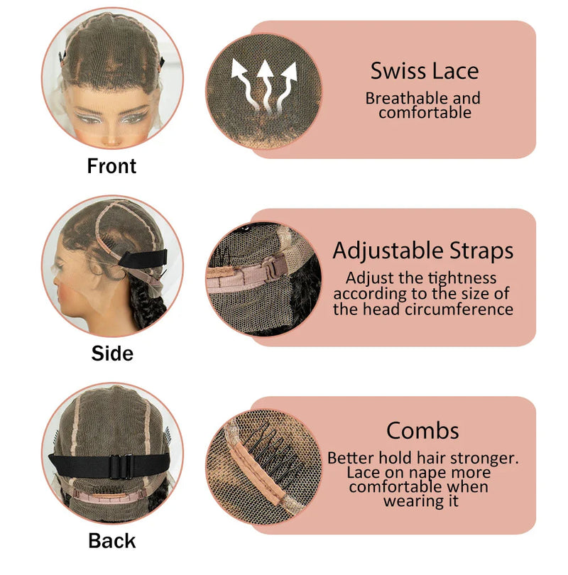 34" Twisted Cornrow Full Lace Braided Wig | Baby Hair | Synthetic Lace Front Braids | Black Women