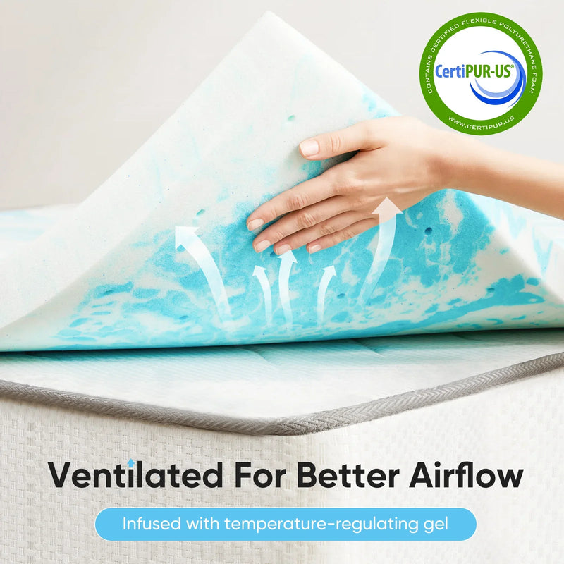 2-3 Inch Gel Memory Foam Mattress Bed Topper Cooling Soft and Breathable