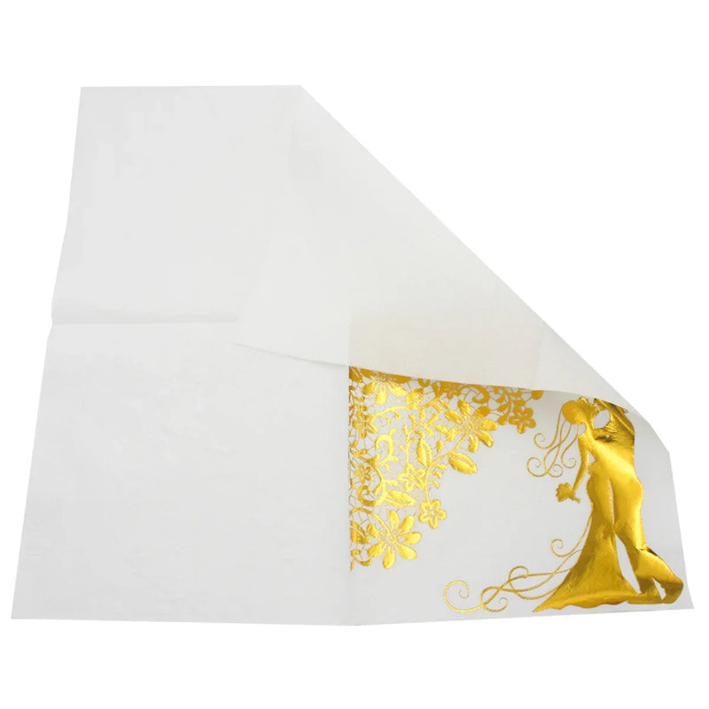 100pcs Wedding Paper Napkins Sparkle Golden Bride Groom Table Napkins 33x33cm Two-Layers Home Hotel Wedding Party Table Decor