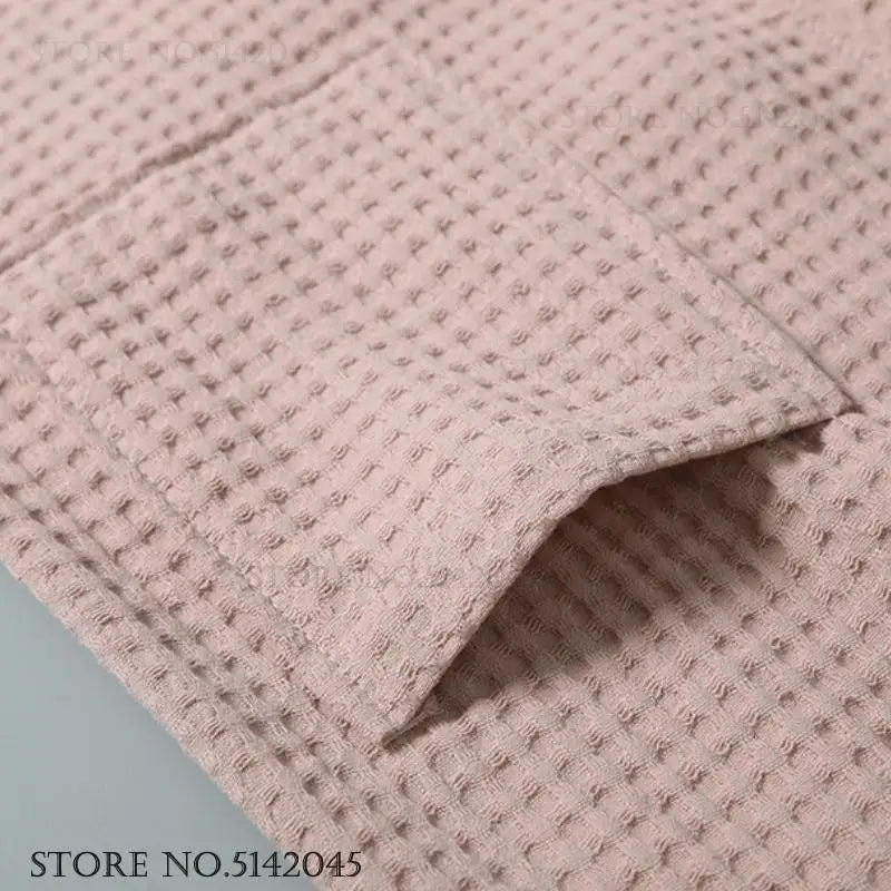 Adult Cotton Waffle Kimono Bathrobe Gown with Pocket Loungewear Sleepwear