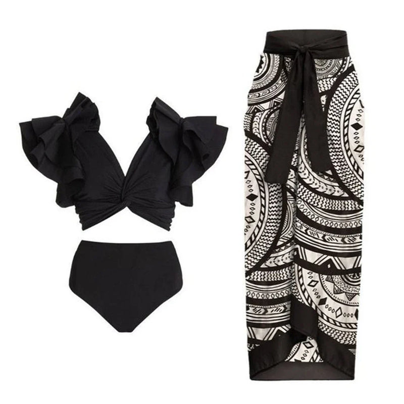 2-Piece Women Brazilian Floral Printed Ruffle Bikinis Strappy Bandage Swimwear