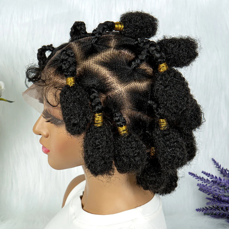 Stunning Burgundy #99J Handmade Bantu Knots Braided Wig - Full Lace, Baby Hair