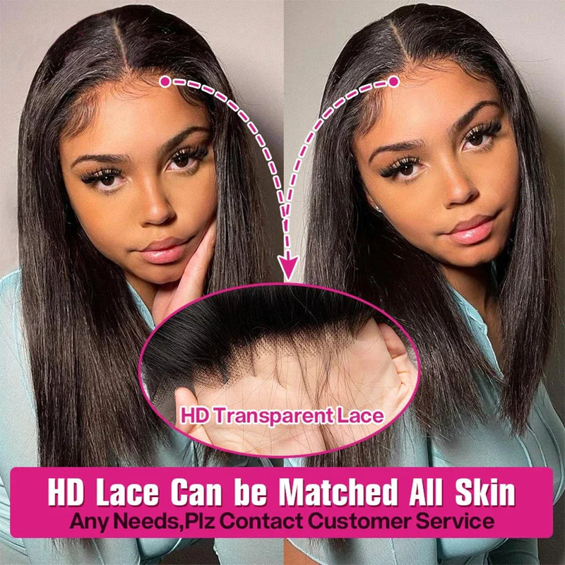 Glueless 13x4 Straight Lace Front Bob Wig Pre-Plucked 4x4 Closure Brazilian Remy Human Hair Bone Straight Short Bob