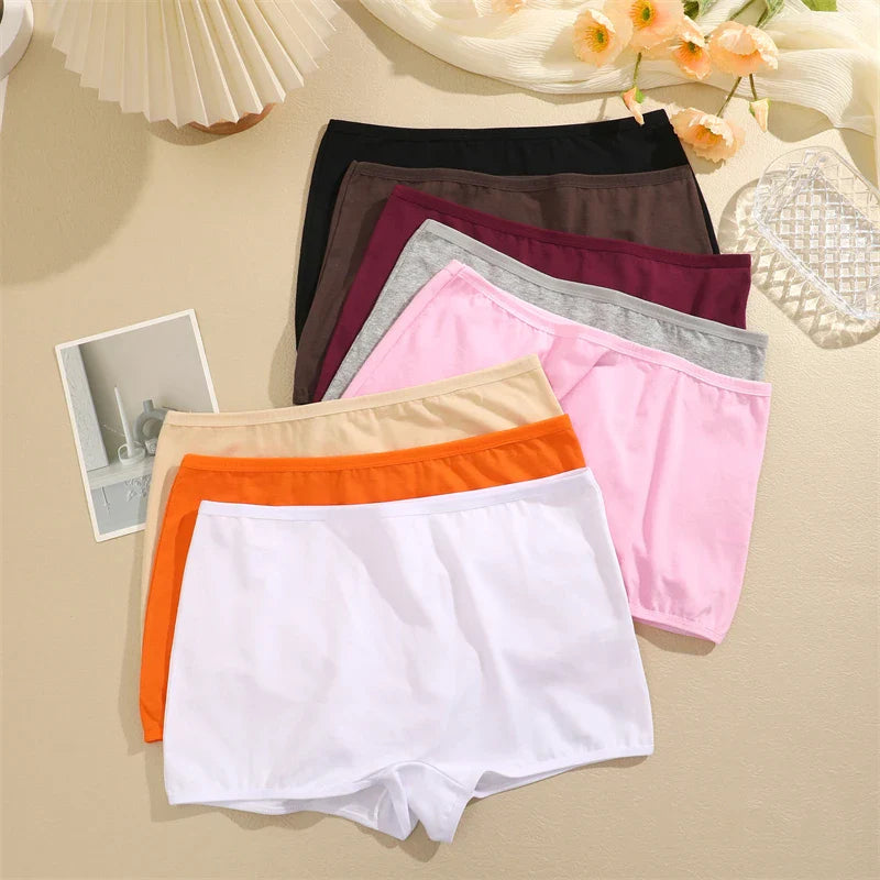 4Pcs/Set Women's Cotton Boxers Panties Seamless Sports Underwear Female Solid Color Cozy Lingerie Intimate Underpants XS-XL
