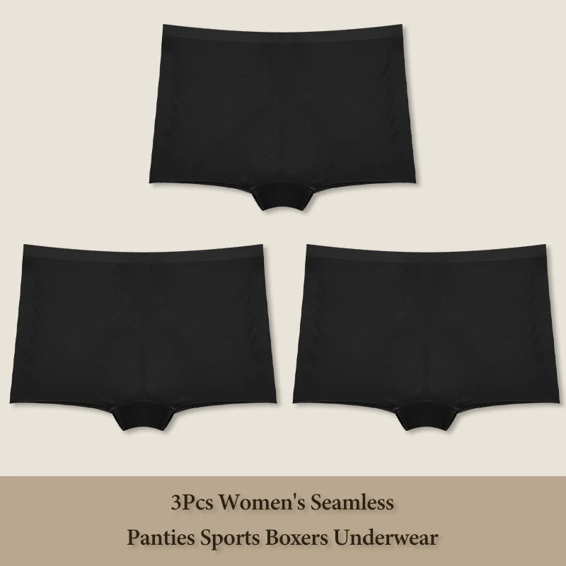 3Pcs Women's Seamless Panties Sports Boxer Underwear Female Solid Color Comfortable Briefs Cozy Lingerie Intimate Underpant S-XL