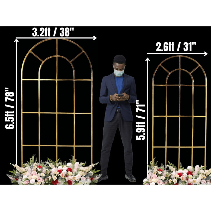 Shiny Gold Window Wedding Arch Backdrop Stand
