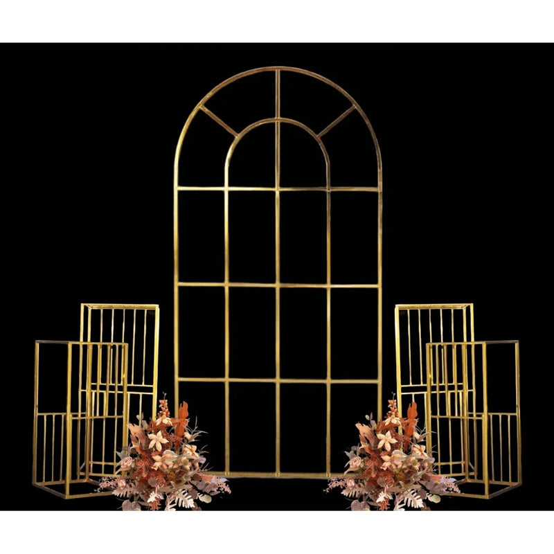 Shiny Gold Window Wedding Arch Backdrop Stand