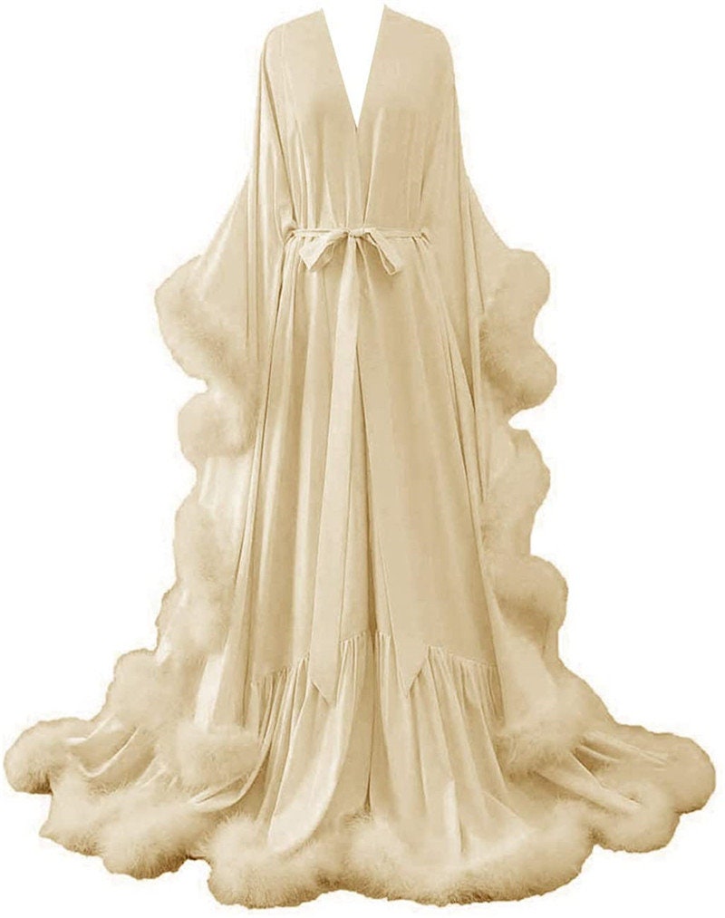 Silky Satin Victorian Feather Fringe Robe Dress