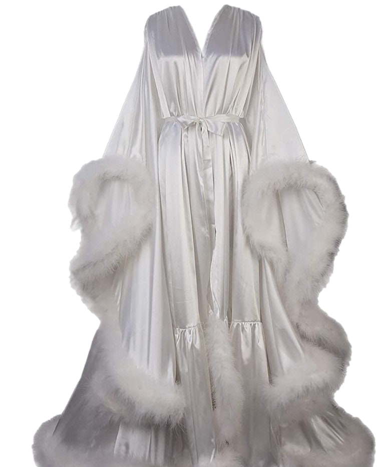 Silky Satin Victorian Feather Fringe Robe Dress