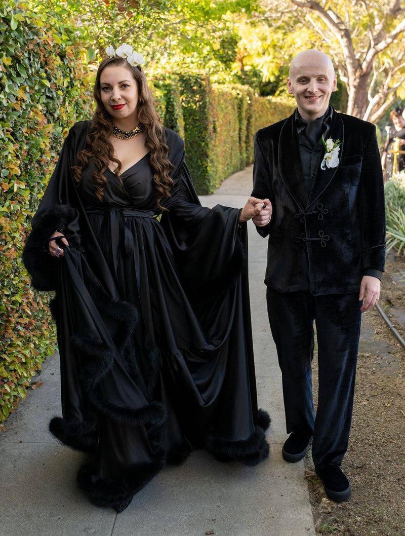 Silky Satin Victorian Feather Fringe Robe Dress