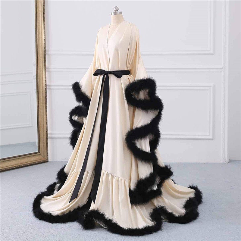 Silky Satin Victorian Feather Fringe Robe Dress