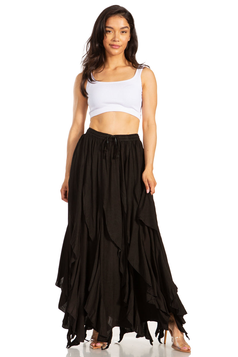Sakkas Nova Womens Bohemian Stonewashed Rayon Asymmetrical Hem Maxi Swing Skirt